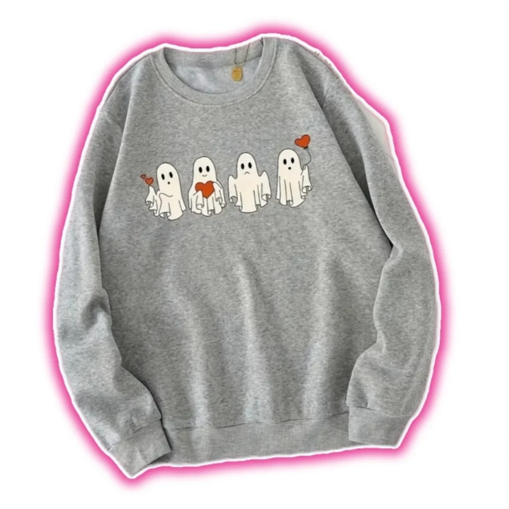 NEW VDAY VALENTINE'S DAY GREY GOTHIC LONELY LOVE GHOST HEART SWEATER - Picture 1 of 1